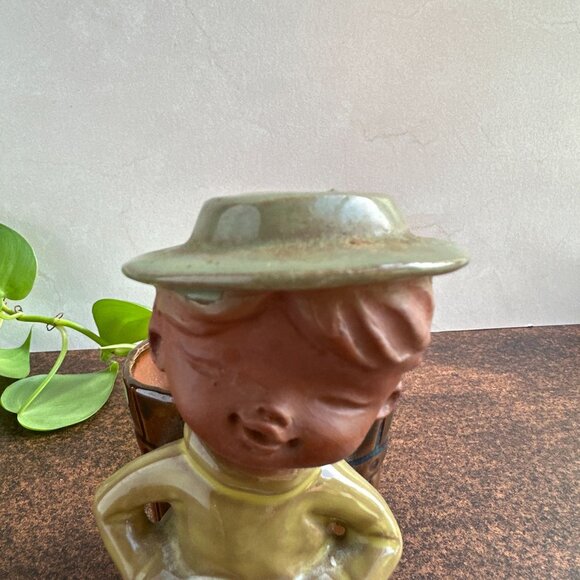 Terracotta Clay Succulent Planter Boy Holding Basket - Picture 8 of 14